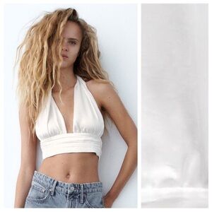 Zara Satin Effect White Halter Top